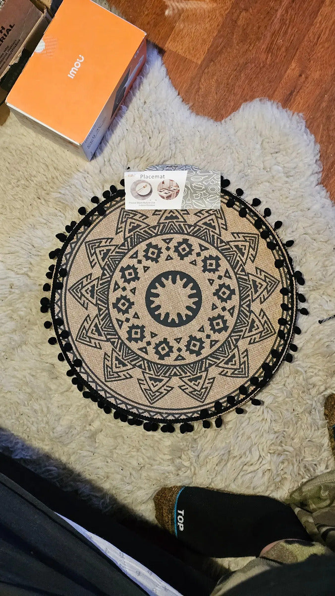 Set 6 De Manteles Individuales De Mesa Redondo Bohemio Beige Tribal