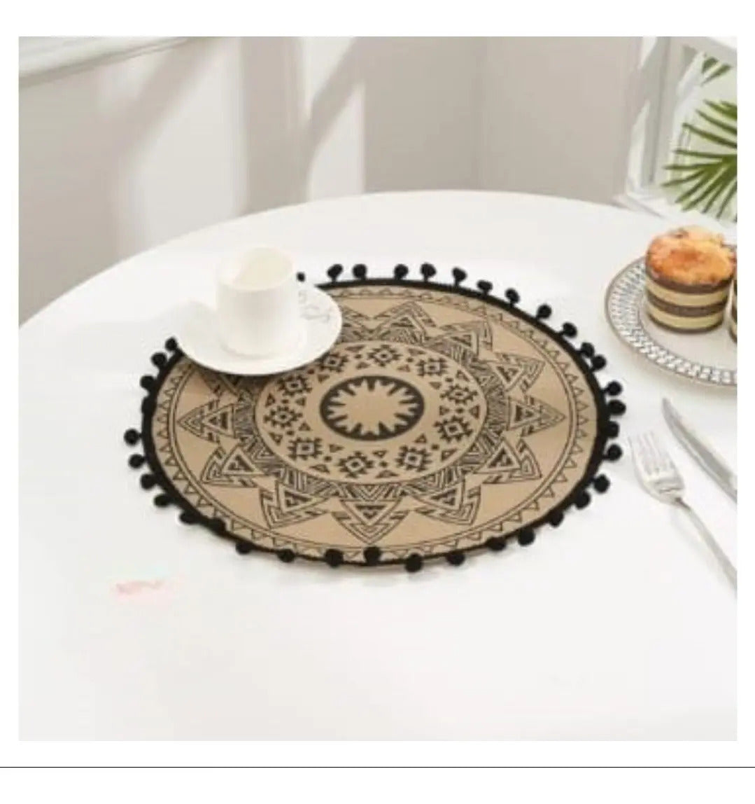 Set 6 De Manteles Individuales De Mesa Redondo Bohemio Beige Tribal