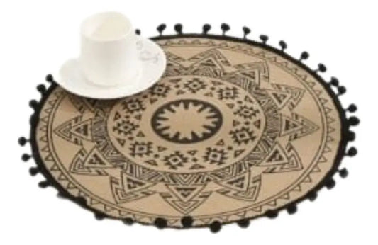Set 6 De Manteles Individuales De Mesa Redondo Bohemio Beige Tribal